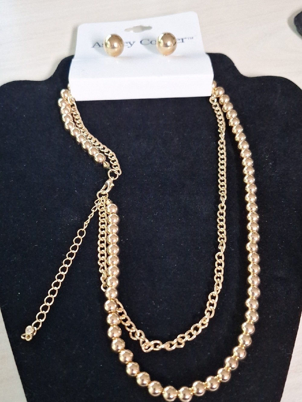 Ashley Cooper Gold Layered Beaded Necklace With Stud Earrings - Picture 5 of 5